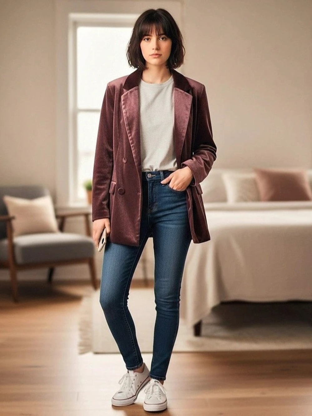 maurices Velvet Blazer in Purple Stretch Size XL